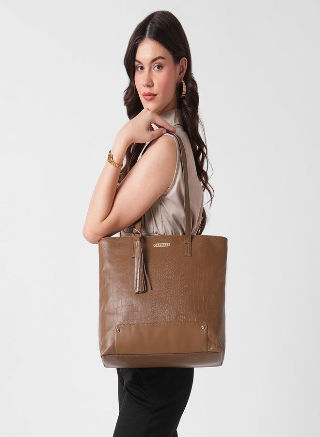 كابريس حقيبة حمل كبيرة من كابريس سانسا للكمبيوتر المحمول مقاس 16 بوصة للنساء | تصميم أنيق ومتين ومتعدد الجيوب للعمل والسفر والتسوق | أحزمة مريحة للكتف والحمل باليد للاستخدام اليومي (لون بني فاتح) - Image 2